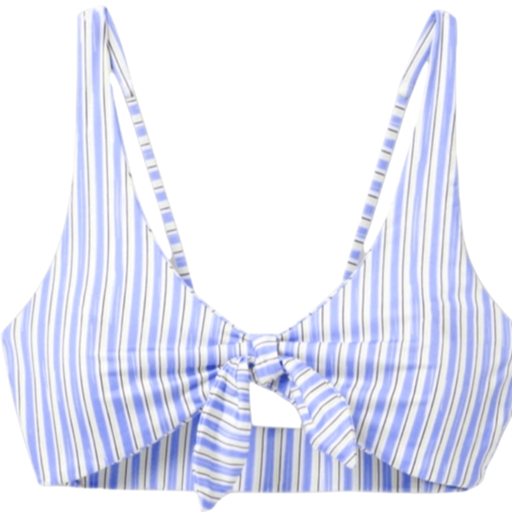NWT PrAna Vivienne Morning Glory Lines Blue & White Tie-Front Bikini Top XS